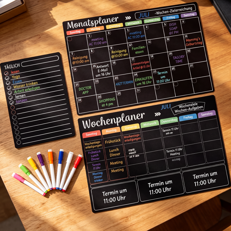 🗓️ 50% RABATT!📌 Magnetisches Kühlschrank Kalender Planer Set inklusive abwischbarer Schreibmarker📝