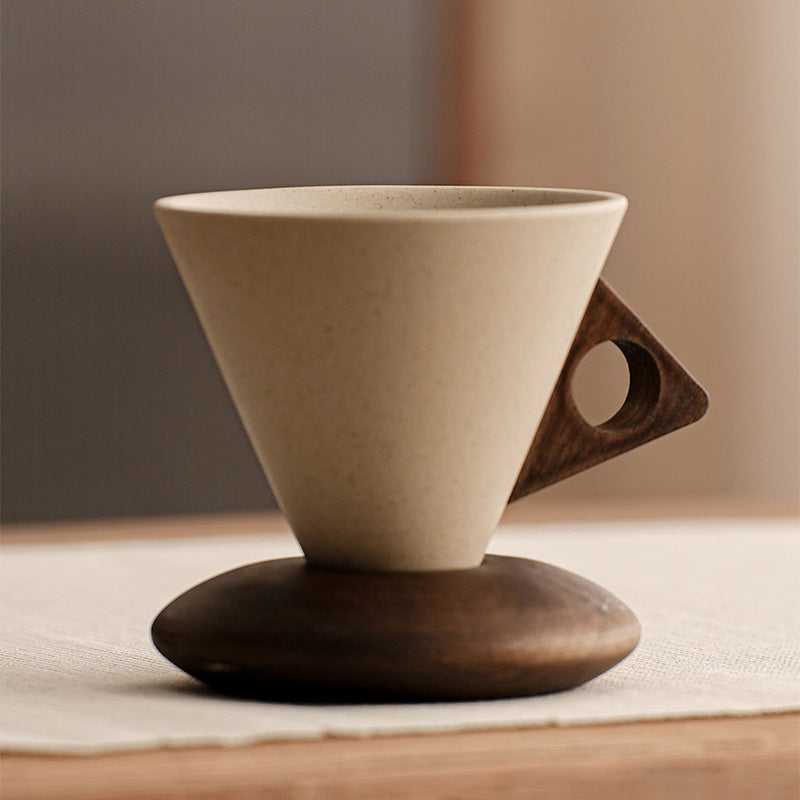 ☕ 50 % RABATT! 🍂 Vintage-Kaffeetasse – Holzgriff & Untertasse – Stilvoll & rustikal – Handgefertigte Keramik mit ergonomischen Holzelementen ✨