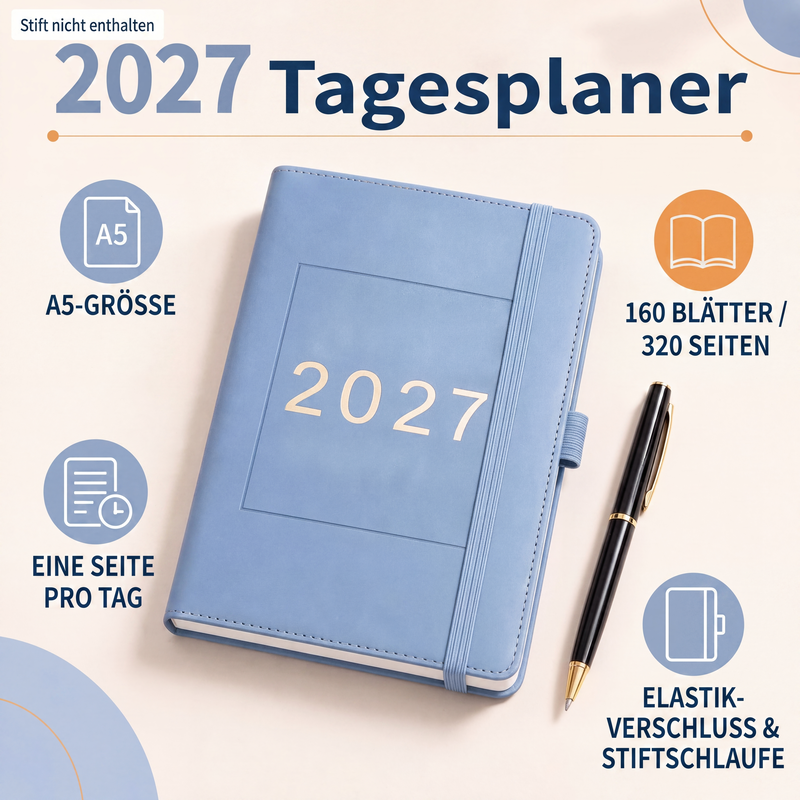 ⏳Nur für kurze Zeit – 50% RABATT⏰ 📅A5 2027 Tagebuch-Notizbuch mit einer Seite pro Tag ✨