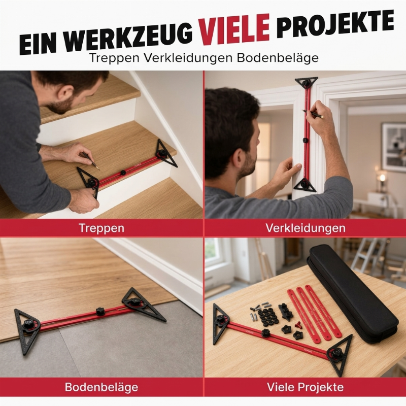 ⏰50% RABATT !📐 Multifunktionale Treppenmesslehre aus Aluminium – faltbarer Treppenwinkel für präzise Stufenmessung & Renovierung