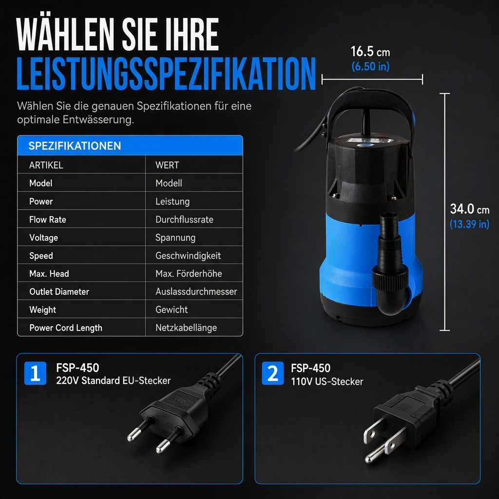 ⏳🔥ZEITLICH BEGRENZTES ANGEBOT: 50 % RABATT! ⏰450W elektrische Tauchpumpe für sauberes Wasser zur Gartenbewässerung und Entwässerung
