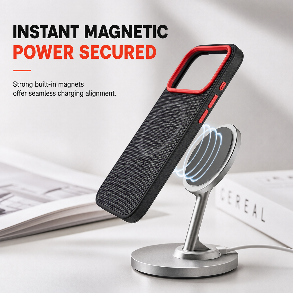 📱 ZEITLICH BEGRENZT: 50 % RABATT! ✨ Magnetische gewebte Handyhülle mit Goldrand – Rutschfest, Stoßfest & Kabelloses Laden ✨