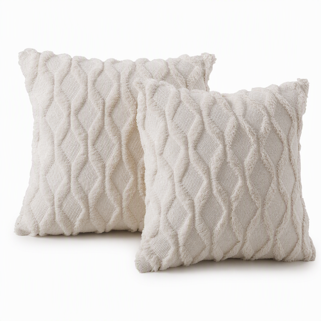 Weicher Plüsch-Kissenbezug mit besticktem geometrischem Rautenmuster, minimalistisch einfarbiges Wurfkissen für das Sofa
