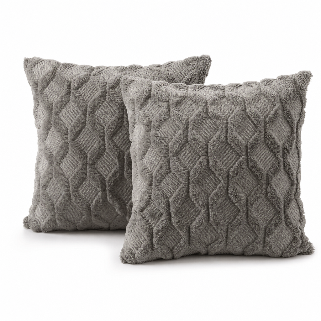 Weicher Plüsch-Kissenbezug mit besticktem geometrischem Rautenmuster, minimalistisch einfarbiges Wurfkissen für das Sofa