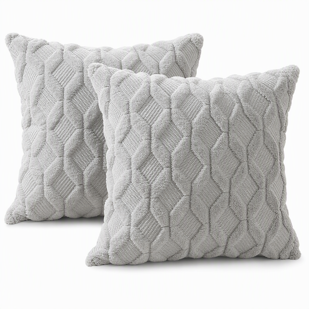 Weicher Plüsch-Kissenbezug mit besticktem geometrischem Rautenmuster, minimalistisch einfarbiges Wurfkissen für das Sofa