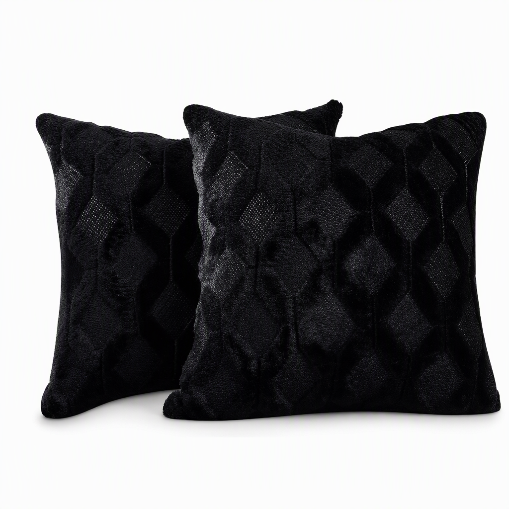 Weicher Plüsch-Kissenbezug mit besticktem geometrischem Rautenmuster, minimalistisch einfarbiges Wurfkissen für das Sofa
