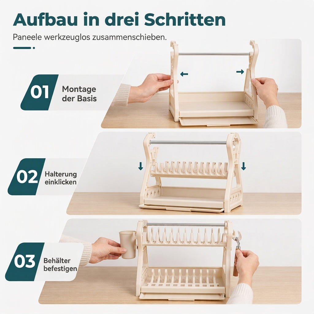 ✨ JETZT 50 % RABATT! !✨Mehrschichtige Küchen-Abtropfgestell und Aufbewahrungsorganizer für Geschirr mit Stahlrahmen