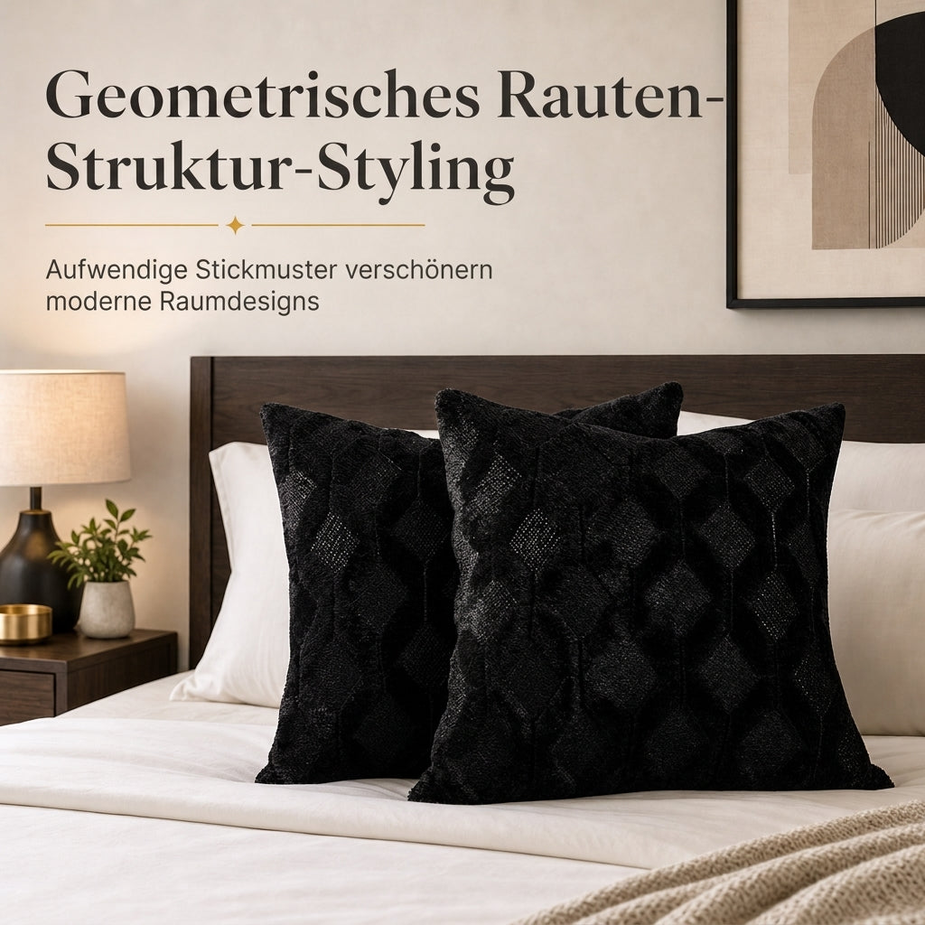 Weicher Plüsch-Kissenbezug mit besticktem geometrischem Rautenmuster, minimalistisch einfarbiges Wurfkissen für das Sofa