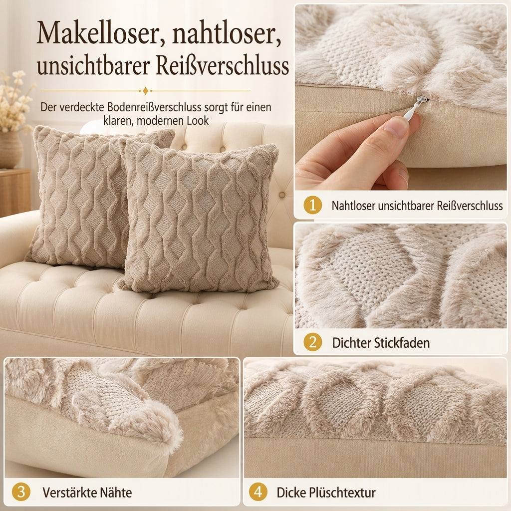 Weicher Plüsch-Kissenbezug mit besticktem geometrischem Rautenmuster, minimalistisch einfarbiges Wurfkissen für das Sofa