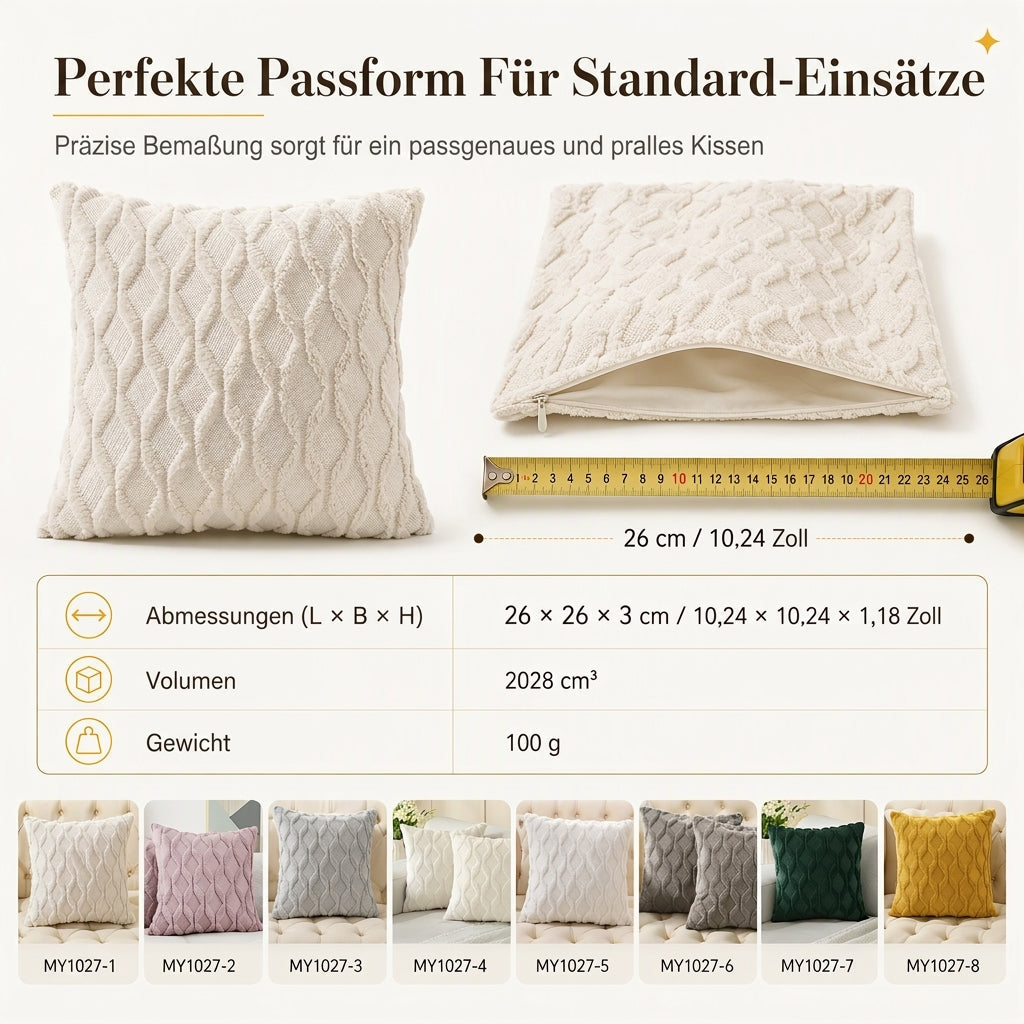 Weicher Plüsch-Kissenbezug mit besticktem geometrischem Rautenmuster, minimalistisch einfarbiges Wurfkissen für das Sofa
