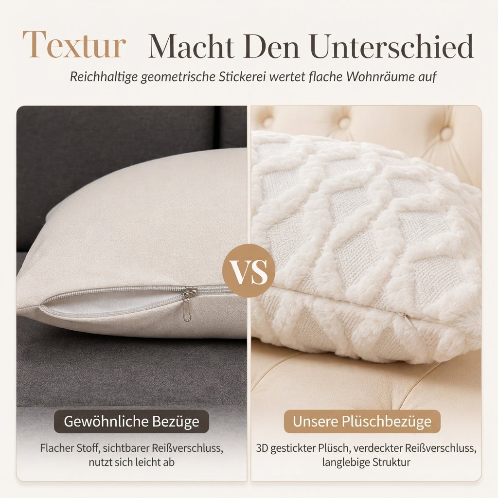 Weicher Plüsch-Kissenbezug mit besticktem geometrischem Rautenmuster, minimalistisch einfarbiges Wurfkissen für das Sofa