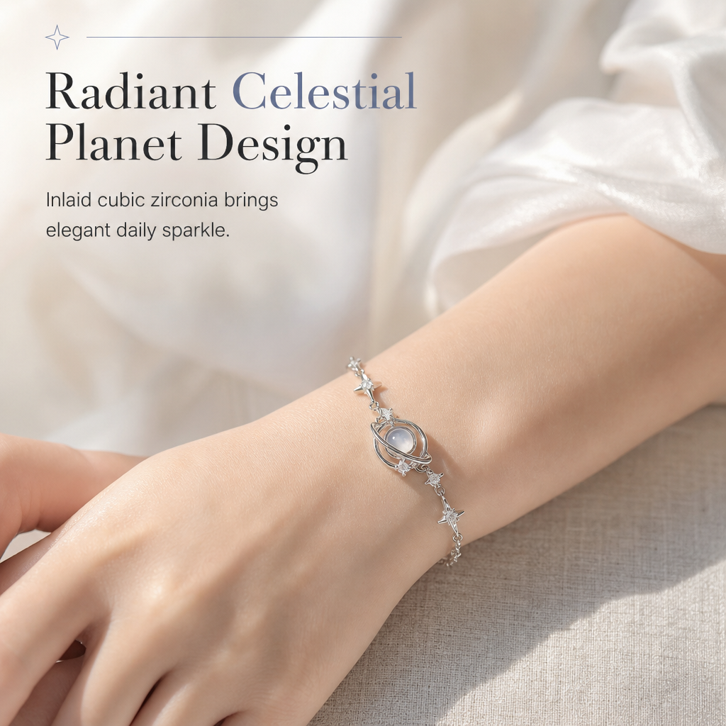 🌙 50 % Rabatt! 🌌925 Sterling Silber Armband mit Planet-Design – Eleganter Schmuck für Damen