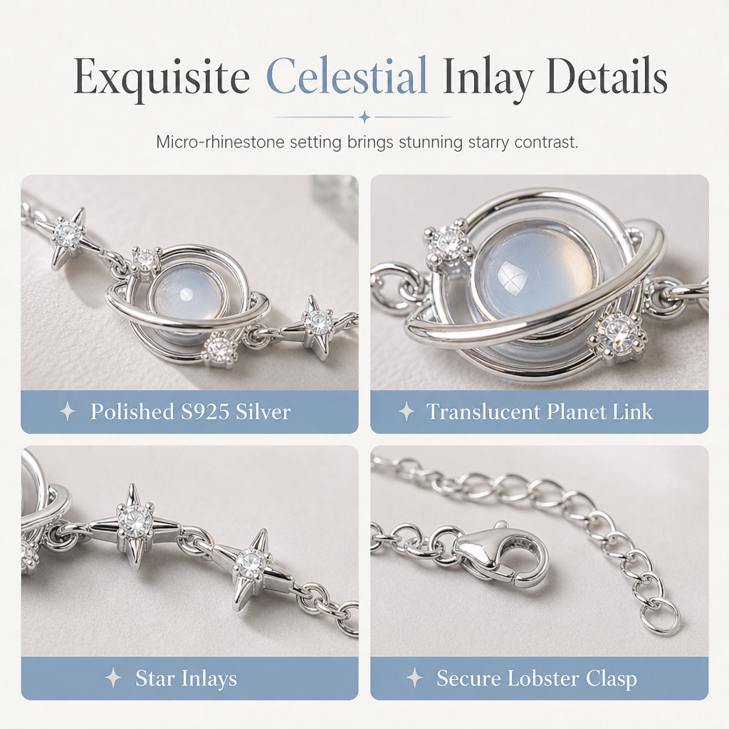 🌙 50 % Rabatt! 🌌925 Sterling Silber Armband mit Planet-Design – Eleganter Schmuck für Damen