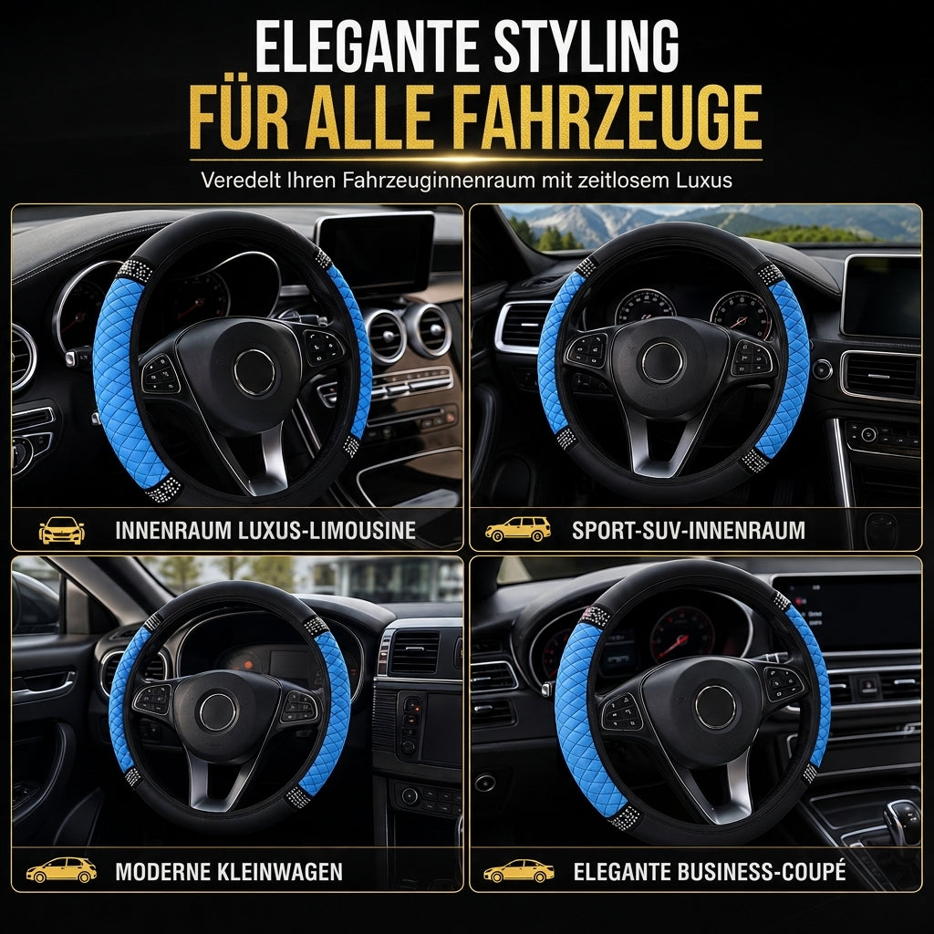 📢📢50% RABATT !!⏰Strass-Lenkradabdeckung – gestepptes PU-Leder und funkelnde Details für einen glamorösen Autoinnenraum