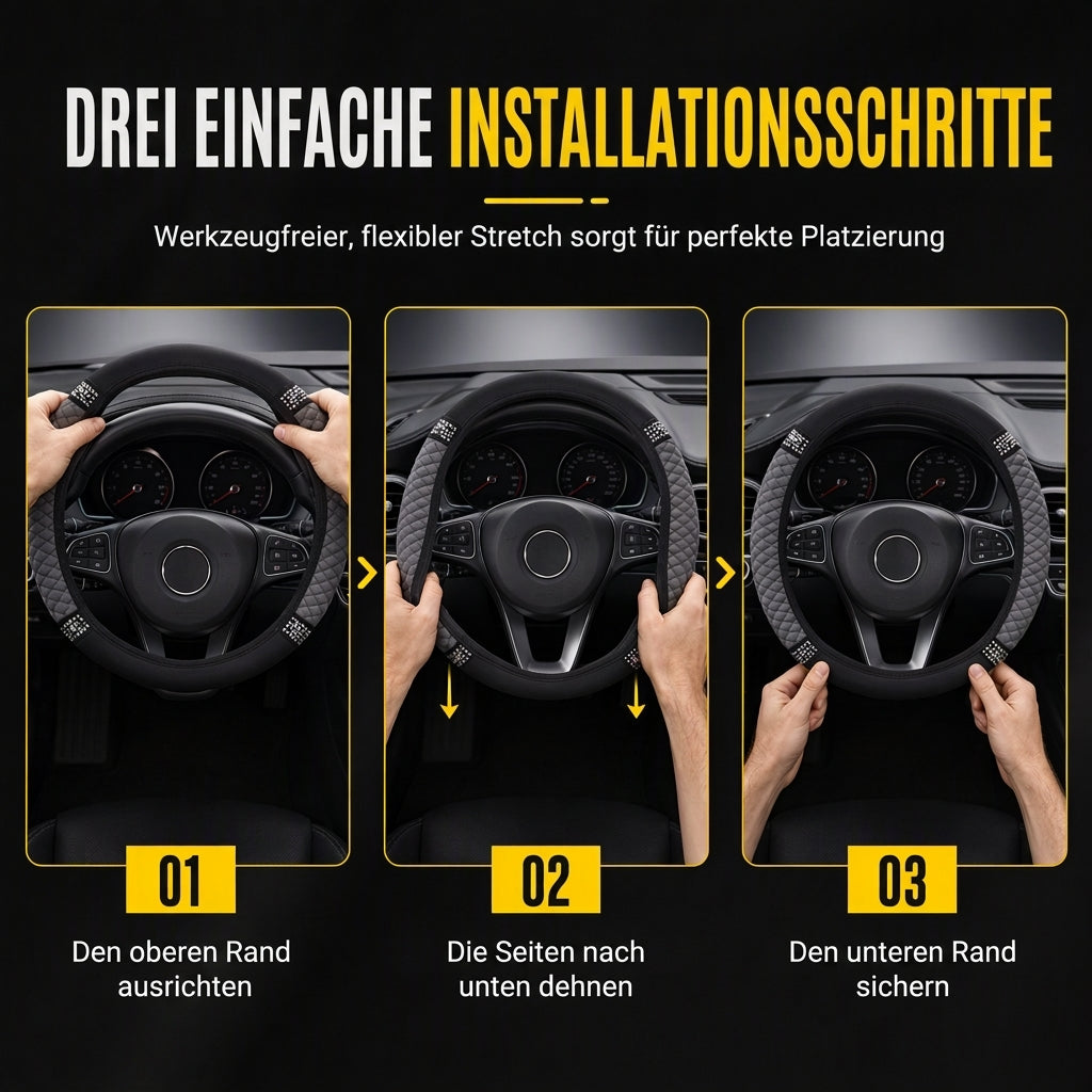 📢📢50% RABATT !!⏰Strass-Lenkradabdeckung – gestepptes PU-Leder und funkelnde Details für einen glamorösen Autoinnenraum