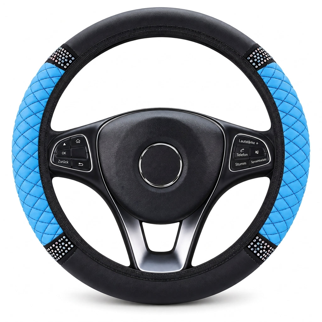 📢📢50% RABATT !!⏰Strass-Lenkradabdeckung – gestepptes PU-Leder und funkelnde Details für einen glamorösen Autoinnenraum