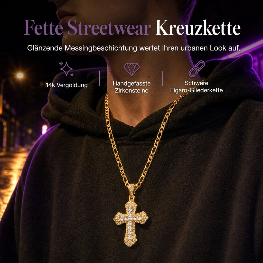 ✝️ Zweilagige Halskette mit Kreuz-Anhänger aus Kupfer – vollständig mit Zirkonia besetzt, elegant & funkelnd