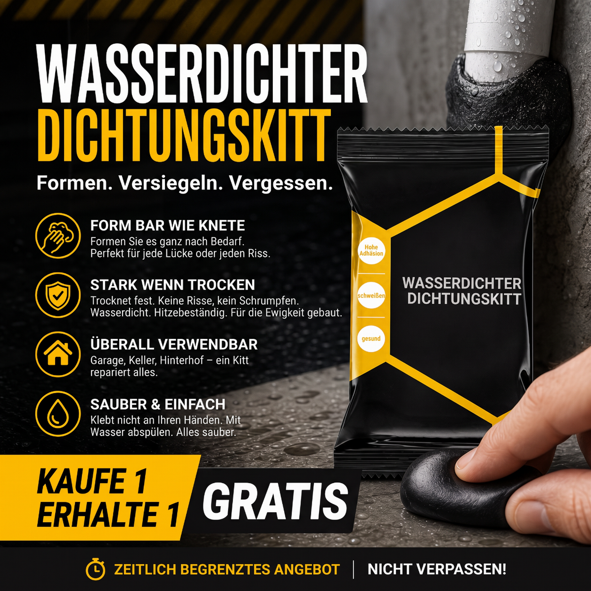 🏠 NUR FÜR KURZE ZEIT 50% RABATT! Wasserabweisende Dichtmasse, formbarer Füllstoff zum Abdichten von Löchern zum Verschließen von Rohr- und Wandlücken