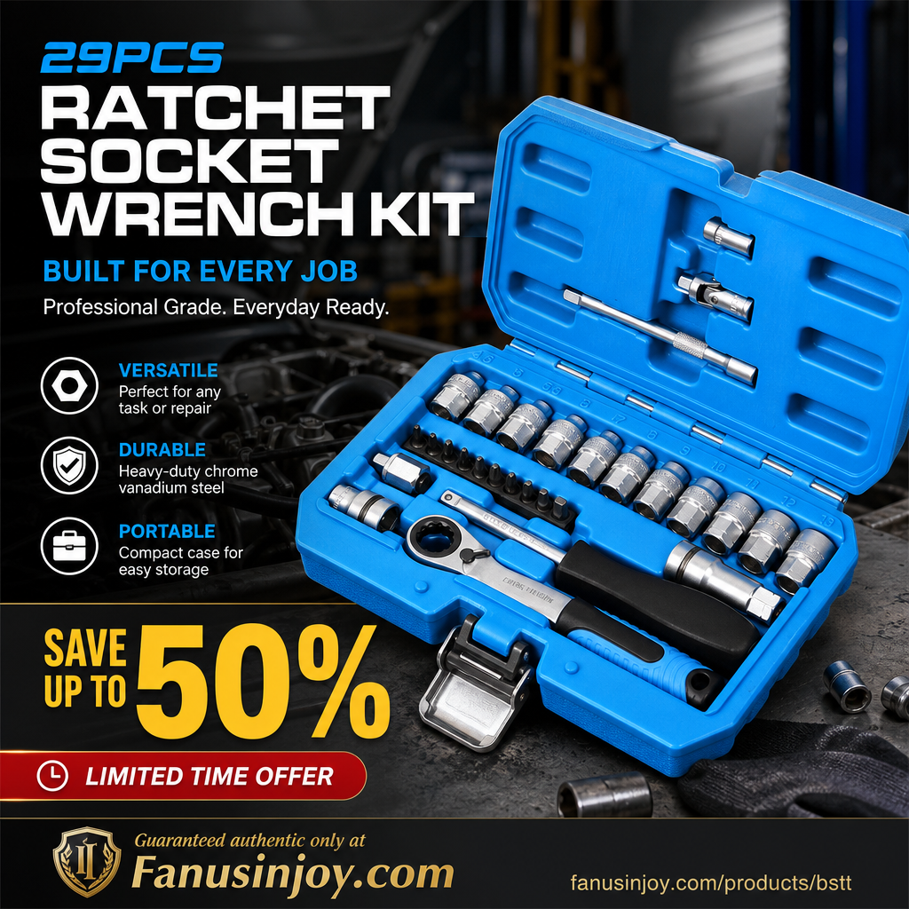 📢📢50% RABATT !!⏰29-teiliges Ratschen-Steckschlüssel-Set – Chrom-Vanadium-Stahl, 11 Stecknüsse & 10 Bits. Perfekt für Autoreparaturen & DIY 🛠️✨