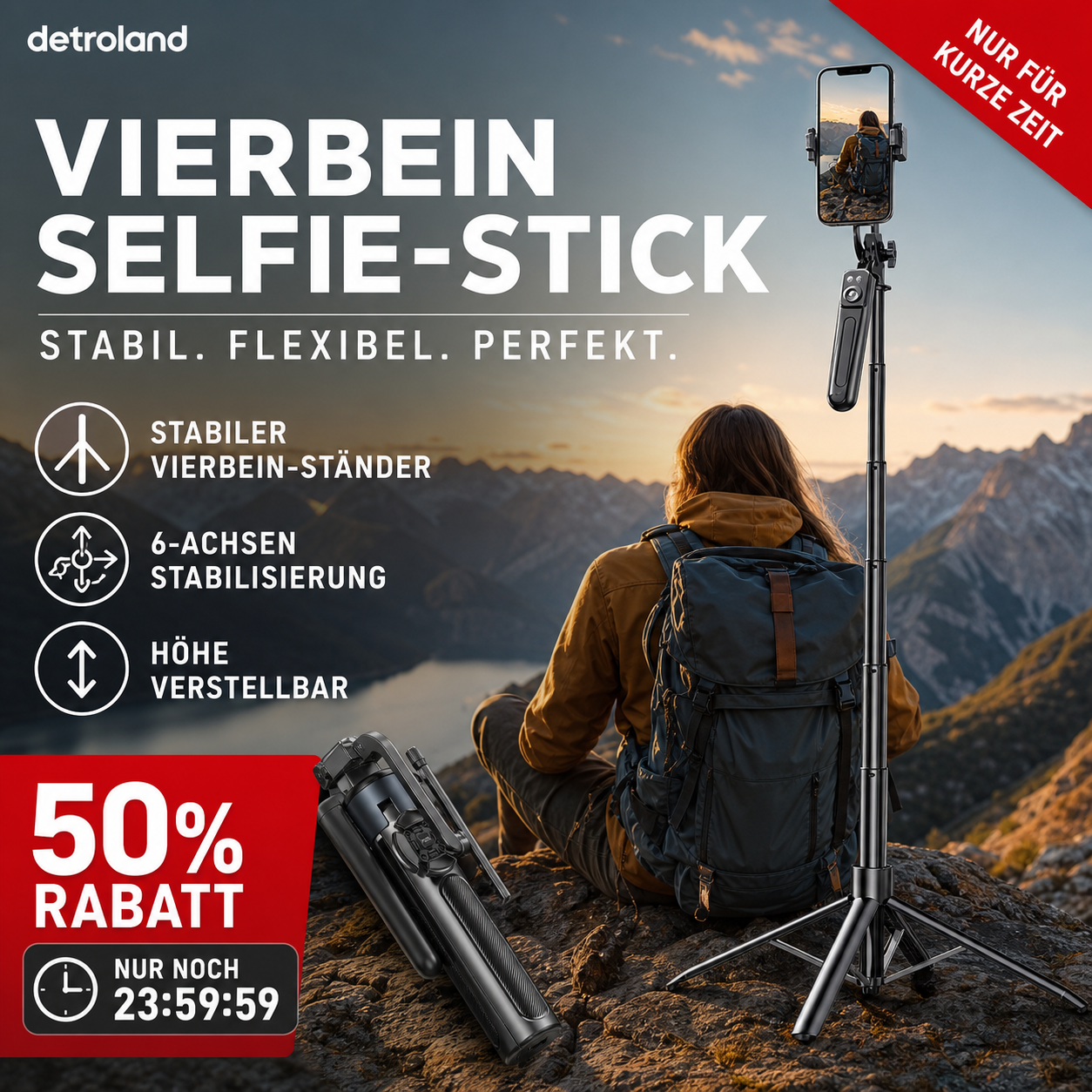 📱 4-beiniger Selfie-Stick für Smartphones – stabiler Stand, flexibel einsetzbar & vielseitig – perfekt für Selfies, Gruppenfotos, Vlogs & Videoanrufe – kompakt & leicht zu transportieren | Versandfrei