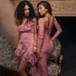 Rosa Langärmeliges Kleid mit Taillierung