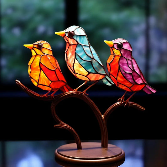 🎉49% AUS ! 🌈Buntglas Vögel auf Zweig Desktop Ornamente 🕊️✨