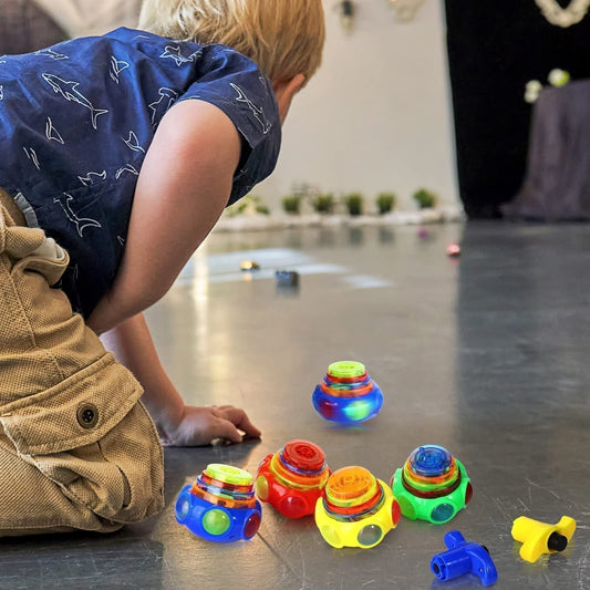 🎅Weihnachtsgeschenk für Kinder🎄Musikspielzeug mit blinkenden Spinnern und Launcher