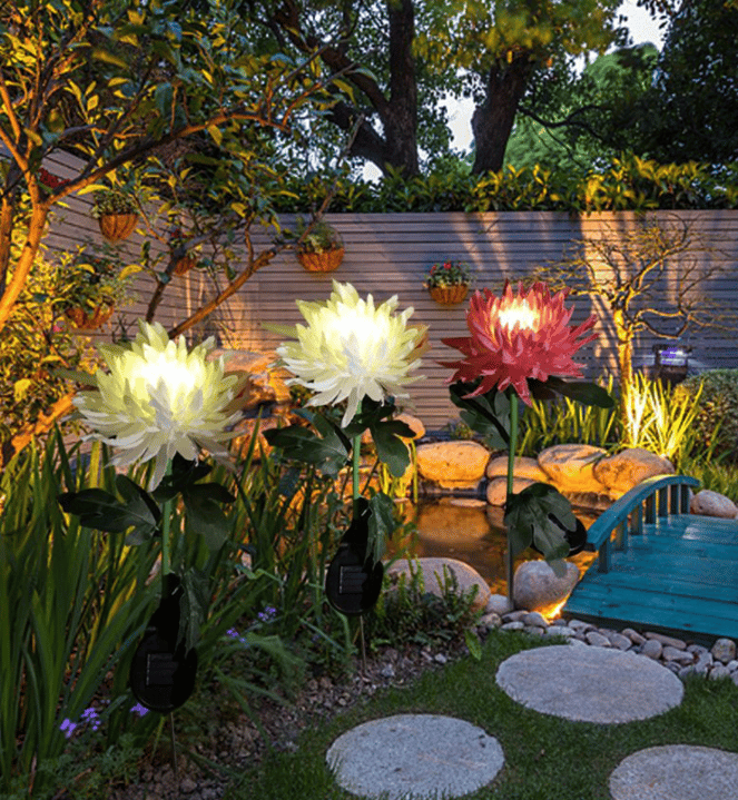 LED-Solar-Gartenlampe aus künstlichen Chrysanthemen