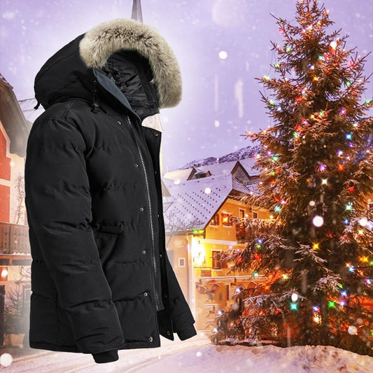 🔥Besonderes Geschenk😍 - Modische, Einfarbige, Warme Winterjacke Für Herren mit Kunstpelzkragen