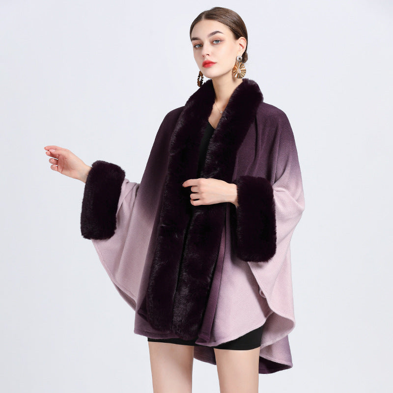 🔥🎅Christmas sale 50% OFF🔥🎁[Best Gift For Her] Gradient Color Faux Rabbit Fur Collar Shawl Cape