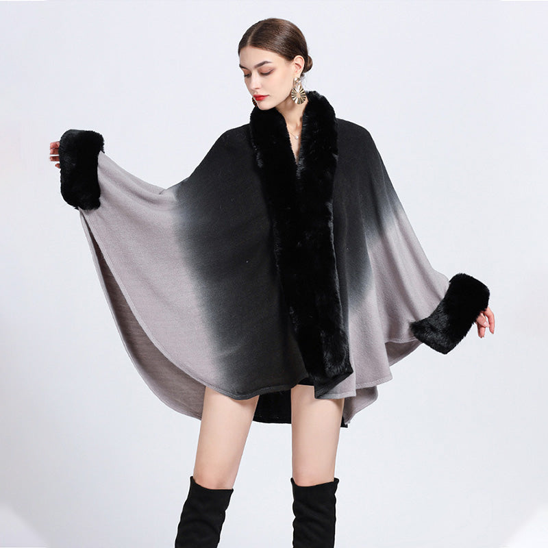 🔥🎅Christmas sale 50% OFF🔥🎁[Best Gift For Her] Gradient Color Faux Rabbit Fur Collar Shawl Cape