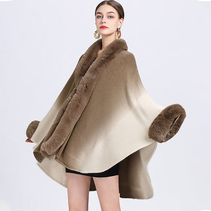 🔥🎅Christmas sale 50% OFF🔥🎁[Best Gift For Her] Gradient Color Faux Rabbit Fur Collar Shawl Cape