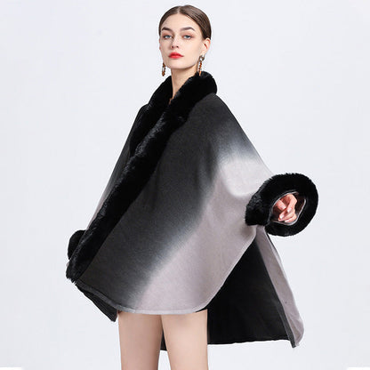 🔥🎅Christmas sale 50% OFF🔥🎁[Best Gift For Her] Gradient Color Faux Rabbit Fur Collar Shawl Cape