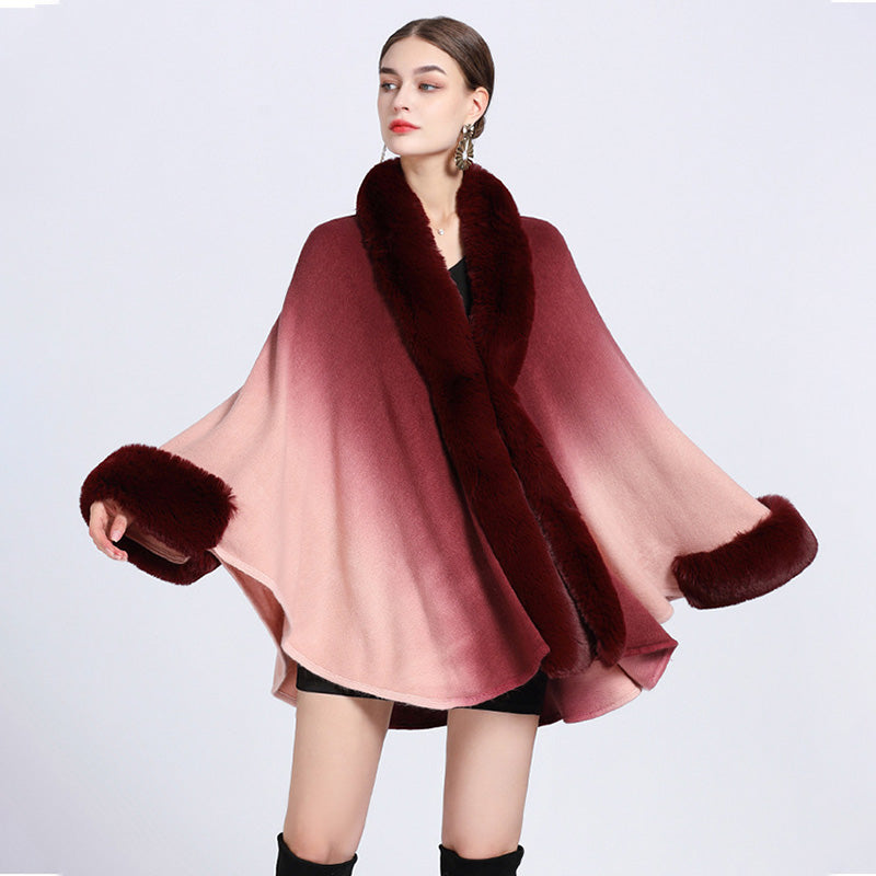 🔥🎅Christmas sale 50% OFF🔥🎁[Best Gift For Her] Gradient Color Faux Rabbit Fur Collar Shawl Cape