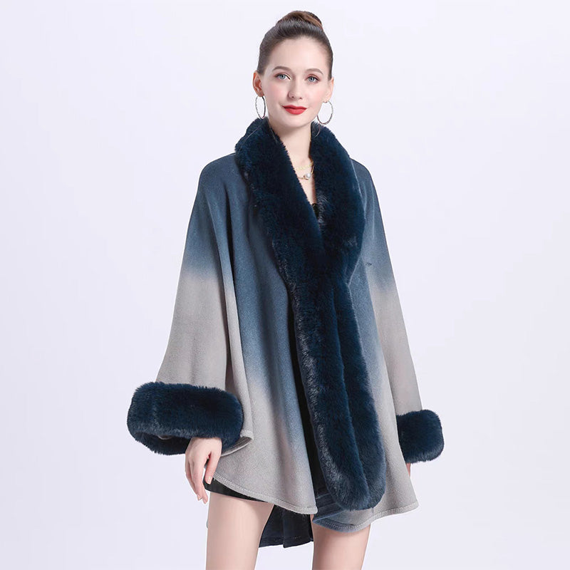 🔥🎅Christmas sale 50% OFF🔥🎁[Best Gift For Her] Gradient Color Faux Rabbit Fur Collar Shawl Cape