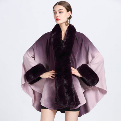 🔥🎅Christmas sale 50% OFF🔥🎁[Best Gift For Her] Gradient Color Faux Rabbit Fur Collar Shawl Cape